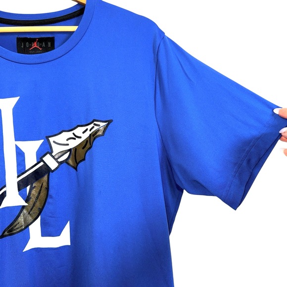 NIKE Jordan MENS LARGE PRE-OWNED Blue Dri-FIT Short Sleeve T-Shirt Athletic Crew - Picture 5 of 15